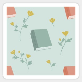 Books and Flowers Mint Sticker